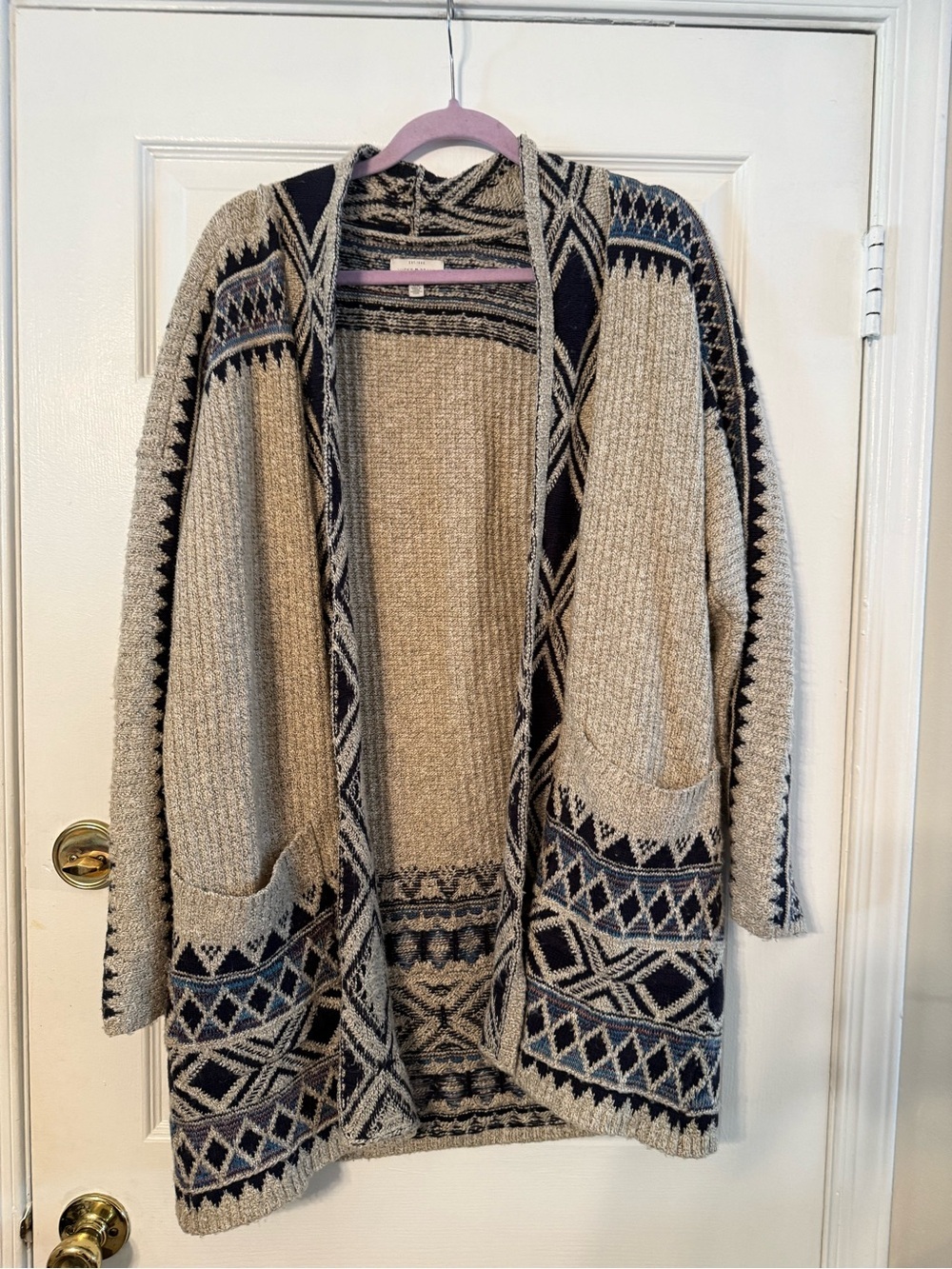Lucky Brand Beige & Black Geometric Cardigan